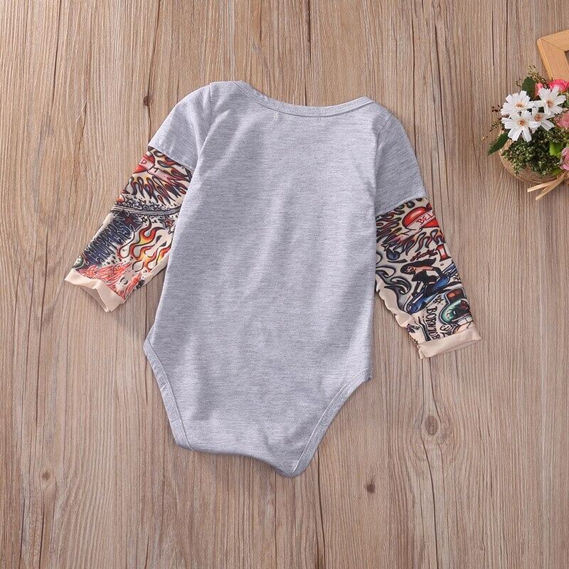 Long-sleeved baby bodysuit with tattoo print on the sleeves – Rockbaby