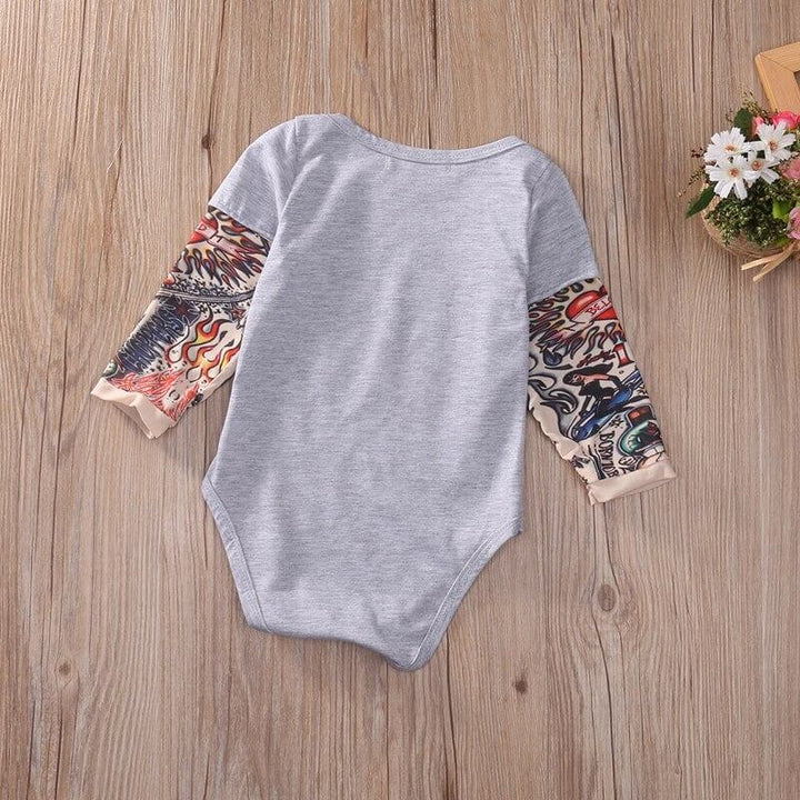Long-sleeved baby bodysuit with tattoo print on the sleeves – Rockbaby