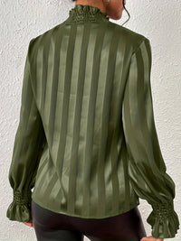 Satin Women's Blouse with Long Sleeves and Shirred Collar - Noëlle