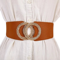 1 Pack Women's Elastic Belts with Multicoloured Double Circle Design-Camel-State of Style