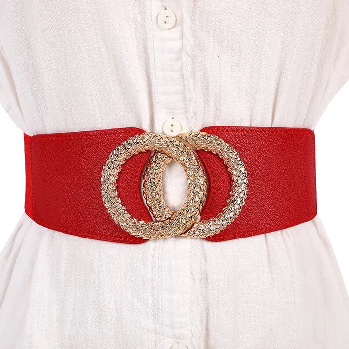 1 Pack Women's Elastic Belts with Multicoloured Double Circle Design-Red-State of Style