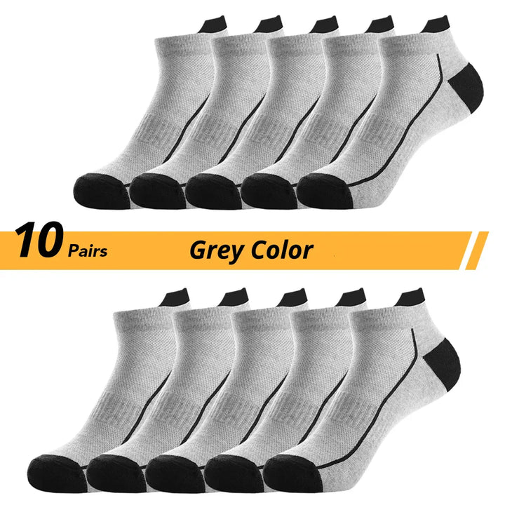 10 PAIRS OF BREATHABLE BAMBOO MEN'S SPORTS SOCKS - ANTI-SLIP-10 pairs D2021XW-10G-State of Style