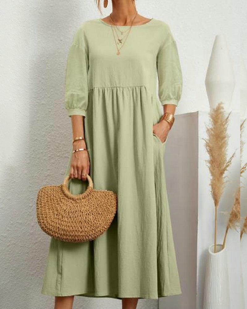 Midi dress with round neckline & lantern sleeves – Selina