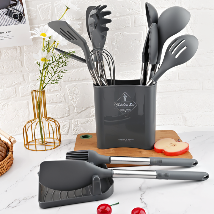 12-Piece Silicone Kitchen Utensil Set – Culinara Pro-Beige-State of Style