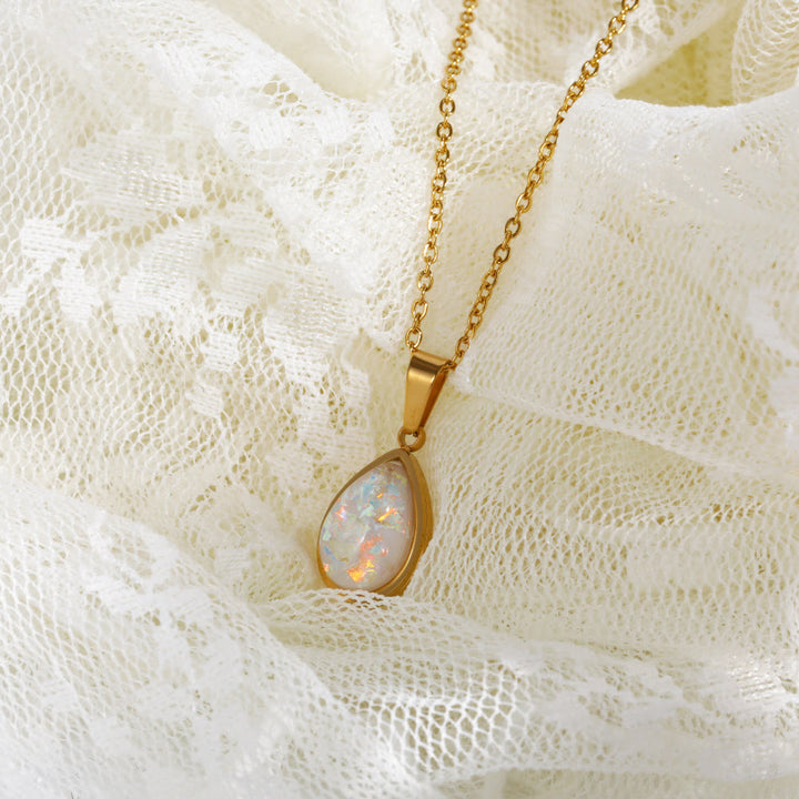 18K Natural Opal Drop Pendant Necklace - Eloise-State of Style