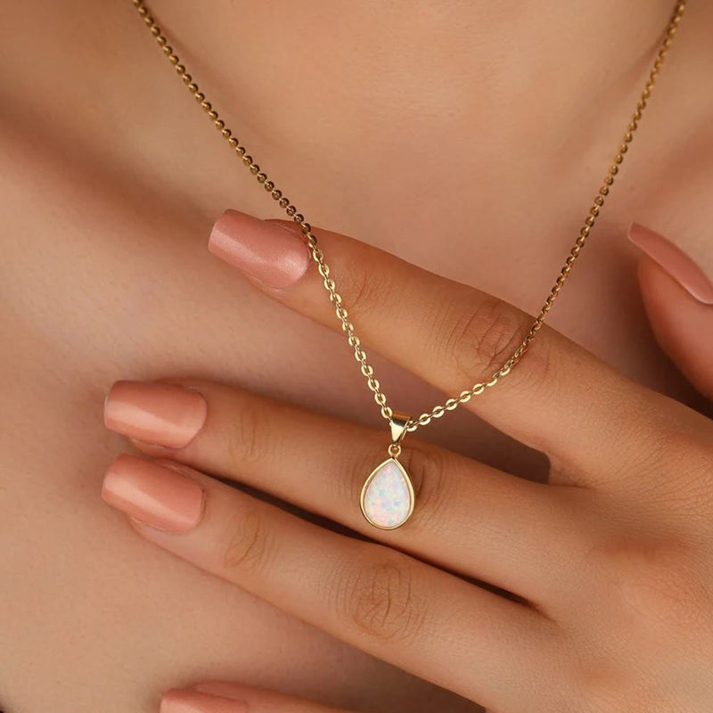 18K Natural Opal Drop Pendant Necklace - Eloise-State of Style