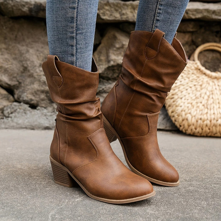 Ladies' Leather Boots with Comfortable Heel – Amara