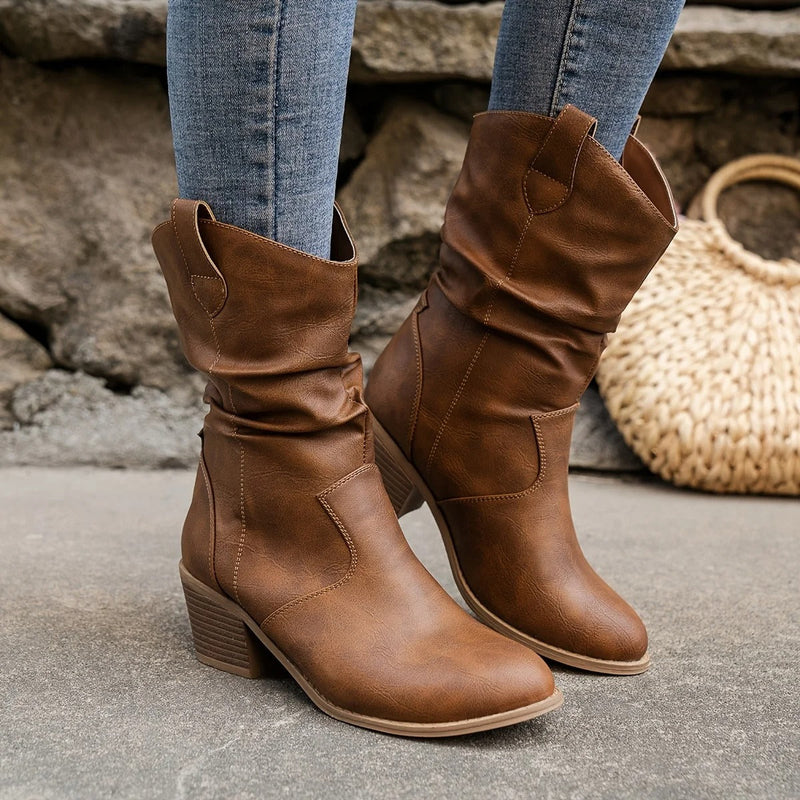 Ladies' Leather Boots with Comfortable Heel – Amara