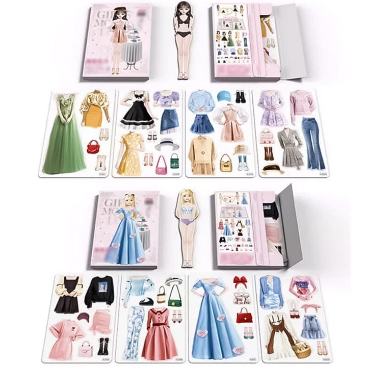 Magnetic dress-up dolls playset for children with clothes and storage box