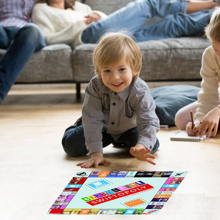 Music-based board game with song cards and Monopoly money for game nights