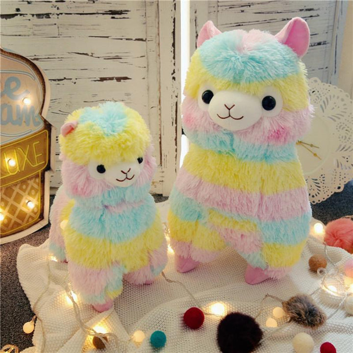 Soft plush rainbow alpaca cuddly toy for babies & toddlers