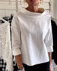 Ladies' autumn blouse with a high collar and 3/4 sleeves – Mireille