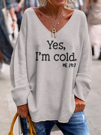 Ladies oversized jumper with V-neck & pattern – Alenia