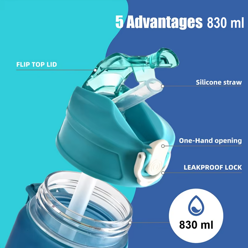 1L Large Capacity Leakproof Sports Water Bottle-Black White-State of Style