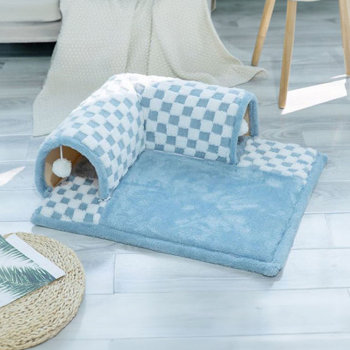 2-in-1 Cat Tunnel Bed - FurryFun-Blue-S-State of Style