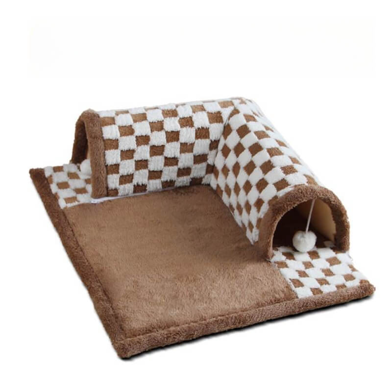 2-in-1 Cat Tunnel Bed - FurryFun-Brown-S-State of Style