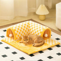 2-in-1 Cat Tunnel Bed - FurryFun-Yellow-S-State of Style