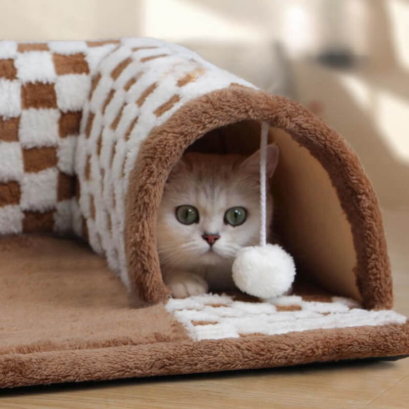 2-in-1 Cat Tunnel Bed - FurryFun-Yellow-S-State of Style