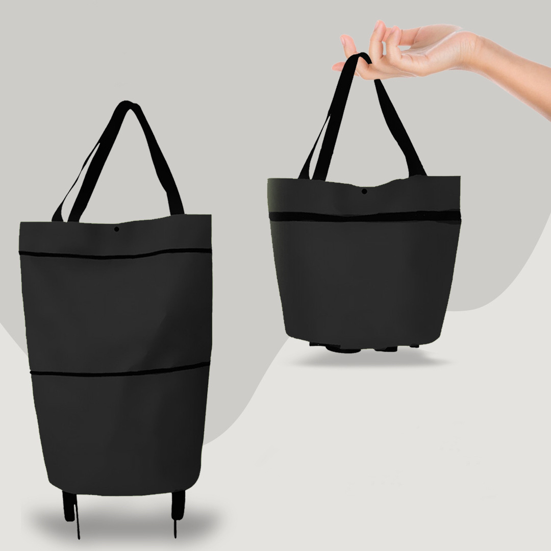 2-in-1 Convertible Shopping Bag with Wheels - CarryFlex-Black-State of Style