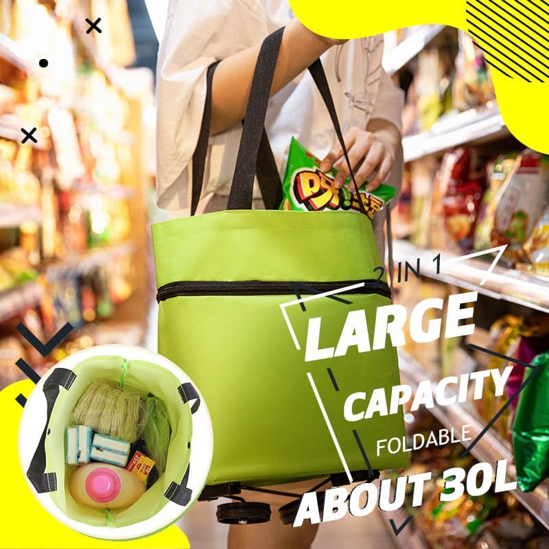 2-in-1 Convertible Shopping Bag with Wheels - CarryFlex-Green-State of Style