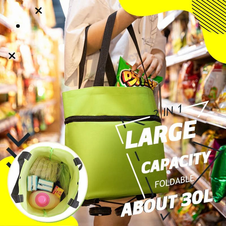 2-in-1 Convertible Shopping Bag with Wheels - CarryFlex-Green-State of Style