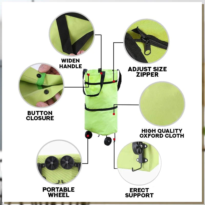 2-in-1 Convertible Shopping Bag with Wheels - CarryFlex-Green-State of Style