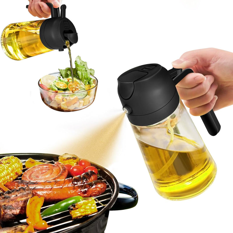 2-in-1 Olive Oil Spray - Premium 470mL Glass Bottle-Black-State of Style