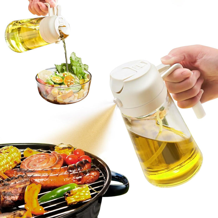 2-in-1 Olive Oil Spray - Premium 470mL Glass Bottle-White-State of Style