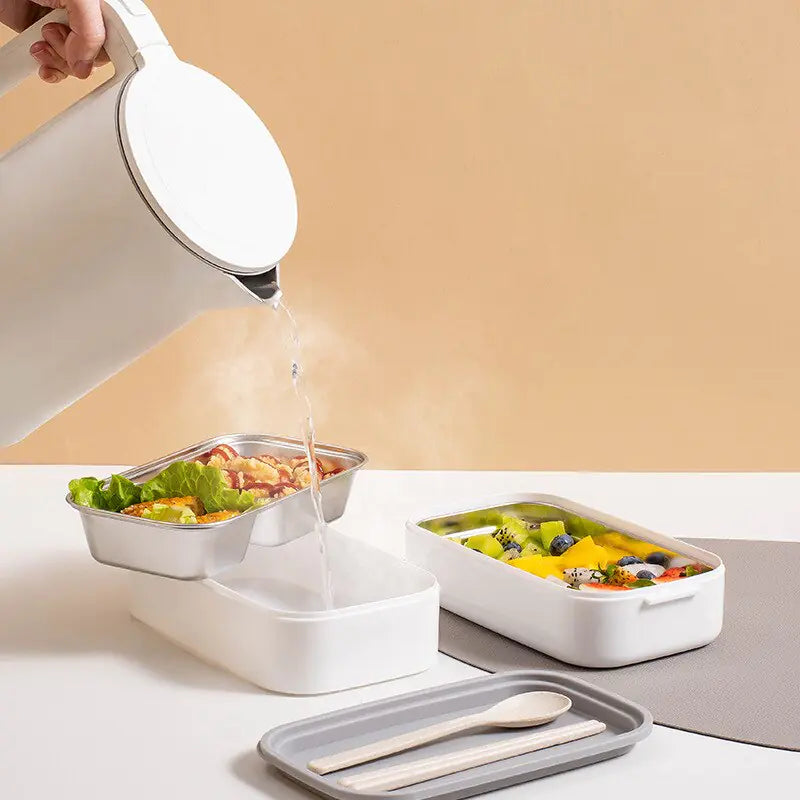 2-Layer Stainless Steel Bento Lunchbox - MealMate-White-State of Style
