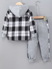 2-Piece Boys' Set Jordy with Checkered Hoodie and Jogging Trousers-Black-2-3Y-State of Style