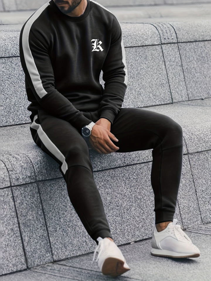 2-Piece Colour Block Sports Outfit Set - Elias-Black-S-State of Style