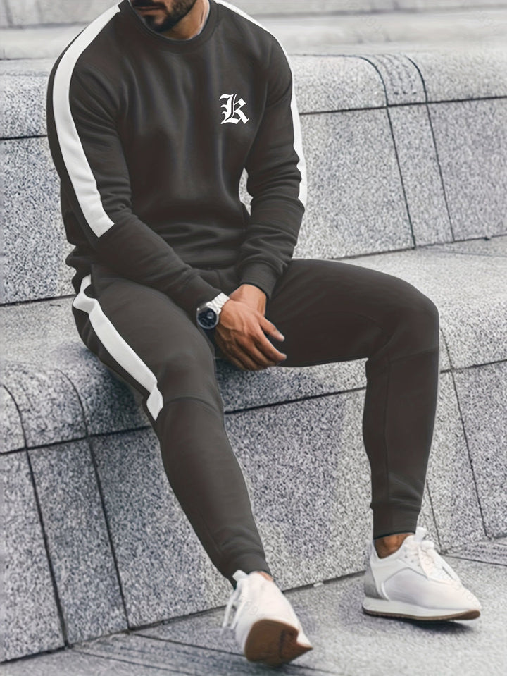 2-Piece Colour Block Sports Outfit Set - Elias-Charcoal-S-State of Style