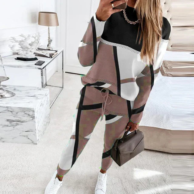 2-piece Set with O-neck and Long Pants - Sophie-Beige-S-State of Style