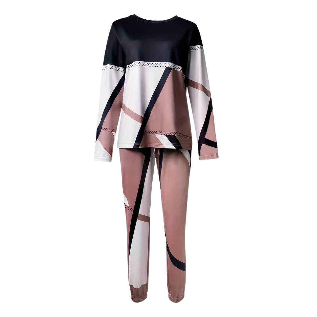 2-piece Set with O-neck and Long Pants - Sophie-Grey-S-State of Style