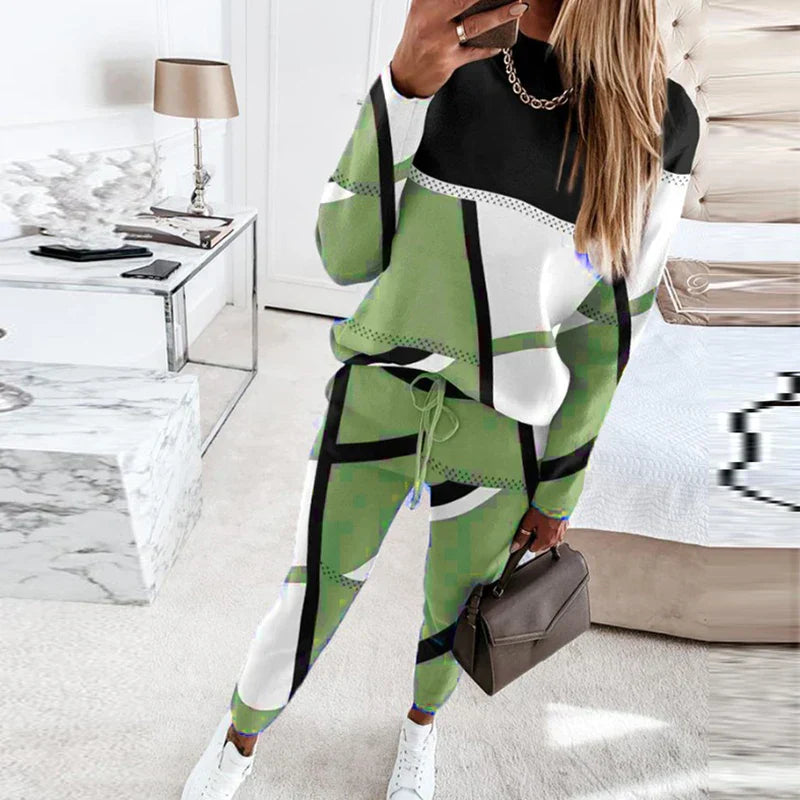 2-piece Set with O-neck and Long Pants - Sophie-Grey-S-State of Style