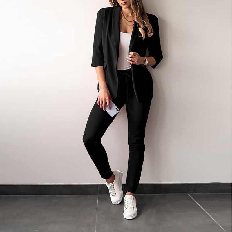 2-Piece Stretch Women's Suit with Blazer - Vivian-Black-S-State of Style