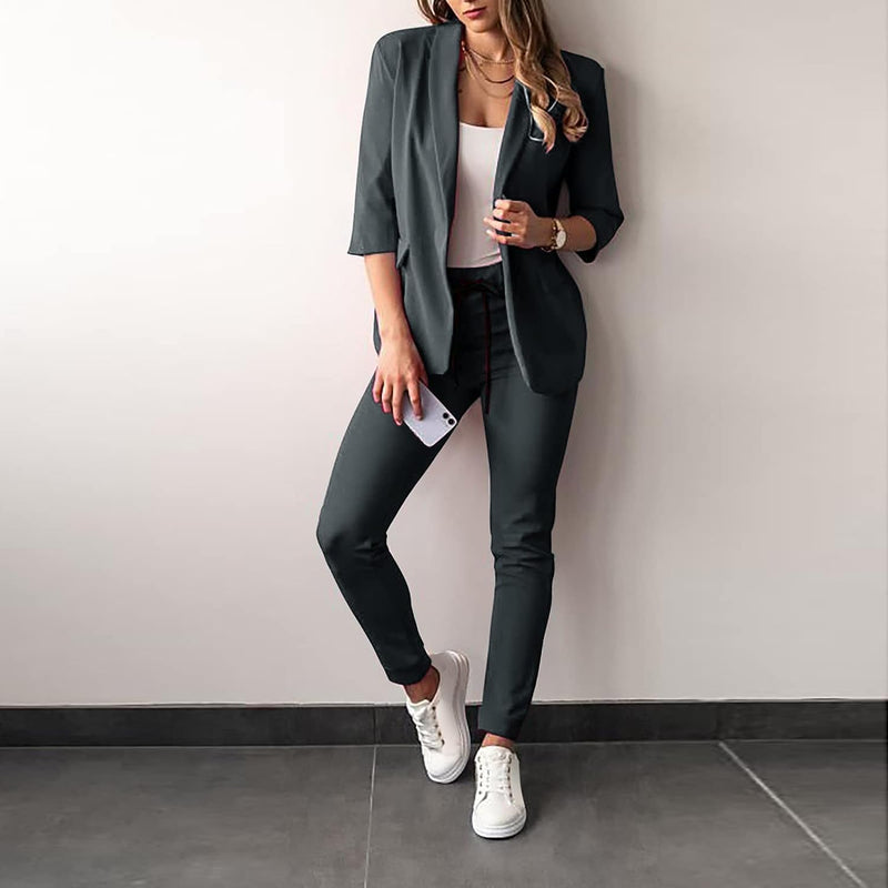 2-Piece Stretch Women's Suit with Blazer - Vivian-Dark green-S-State of Style