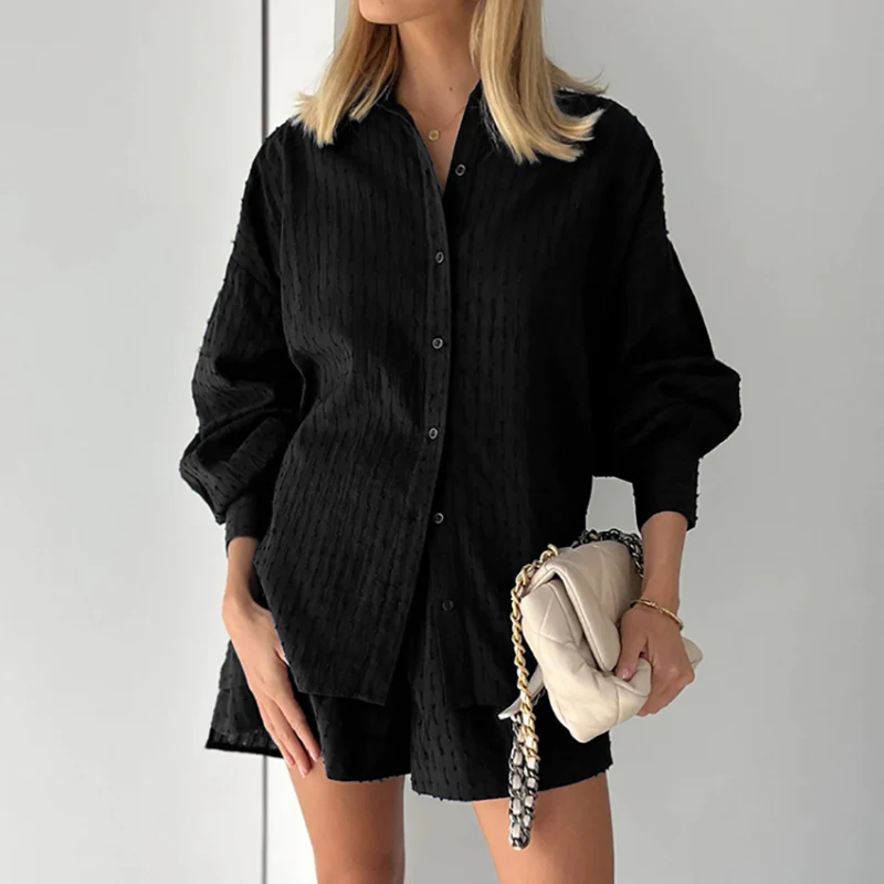 2-Piece Summer Set with Blouse and Shorts – Isla-Black-XS-State of Style