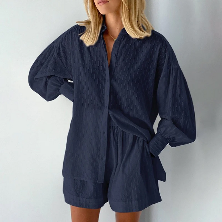 2-Piece Summer Set with Blouse and Shorts – Isla-Dark blue-XS-State of Style