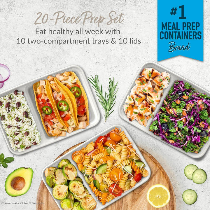 20-piece reusable 2-compartment food containers-Grey-State of Style