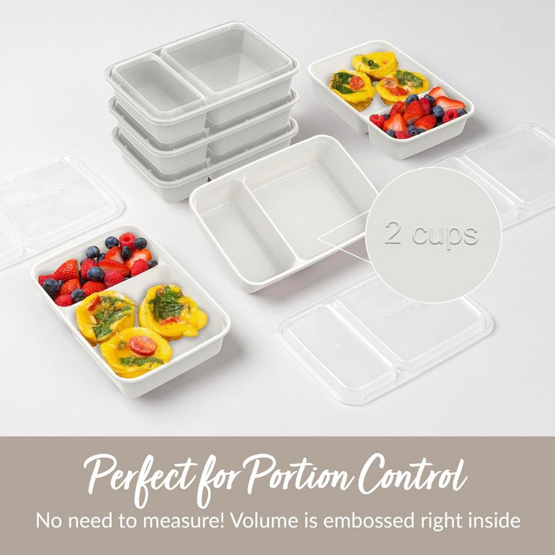 20-piece reusable 2-compartment food containers-Grey-State of Style