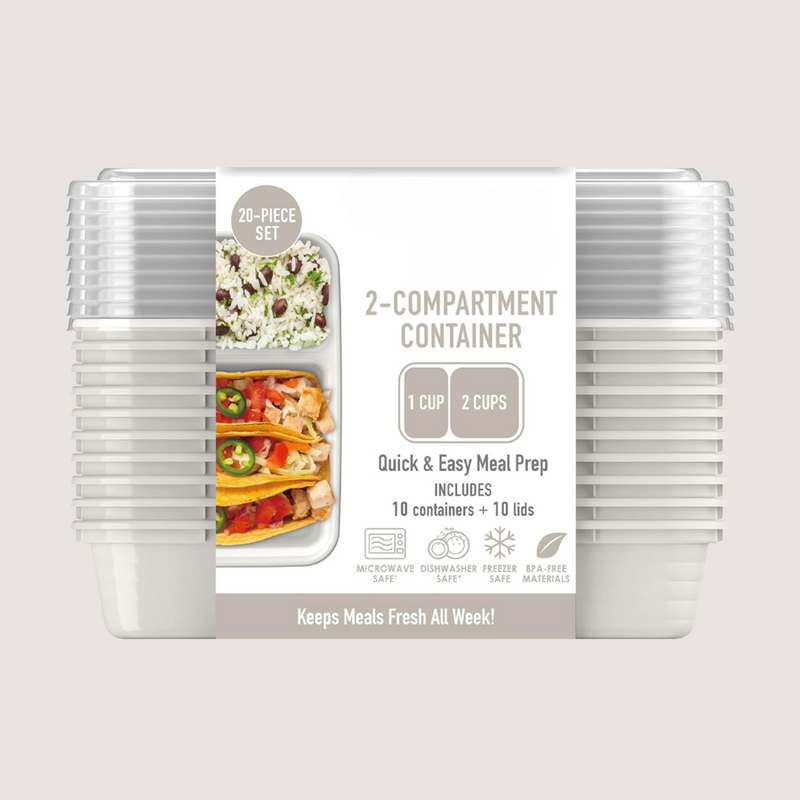 20-piece reusable 2-compartment food containers-Grey-State of Style
