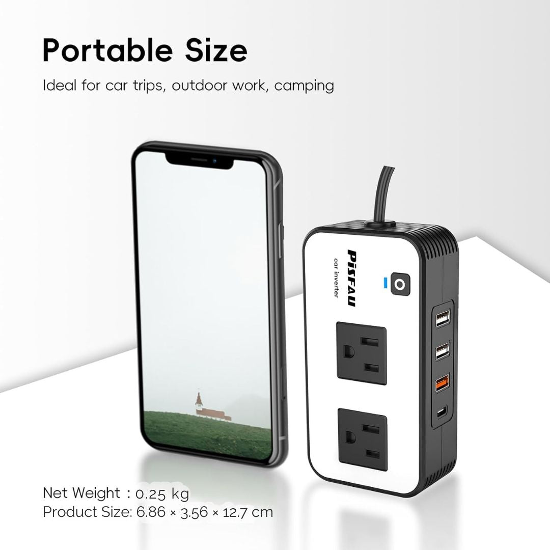200W Car Inverter – DC 12V to 220V AC With USB-C & Fast Charger-200W-State of Style
