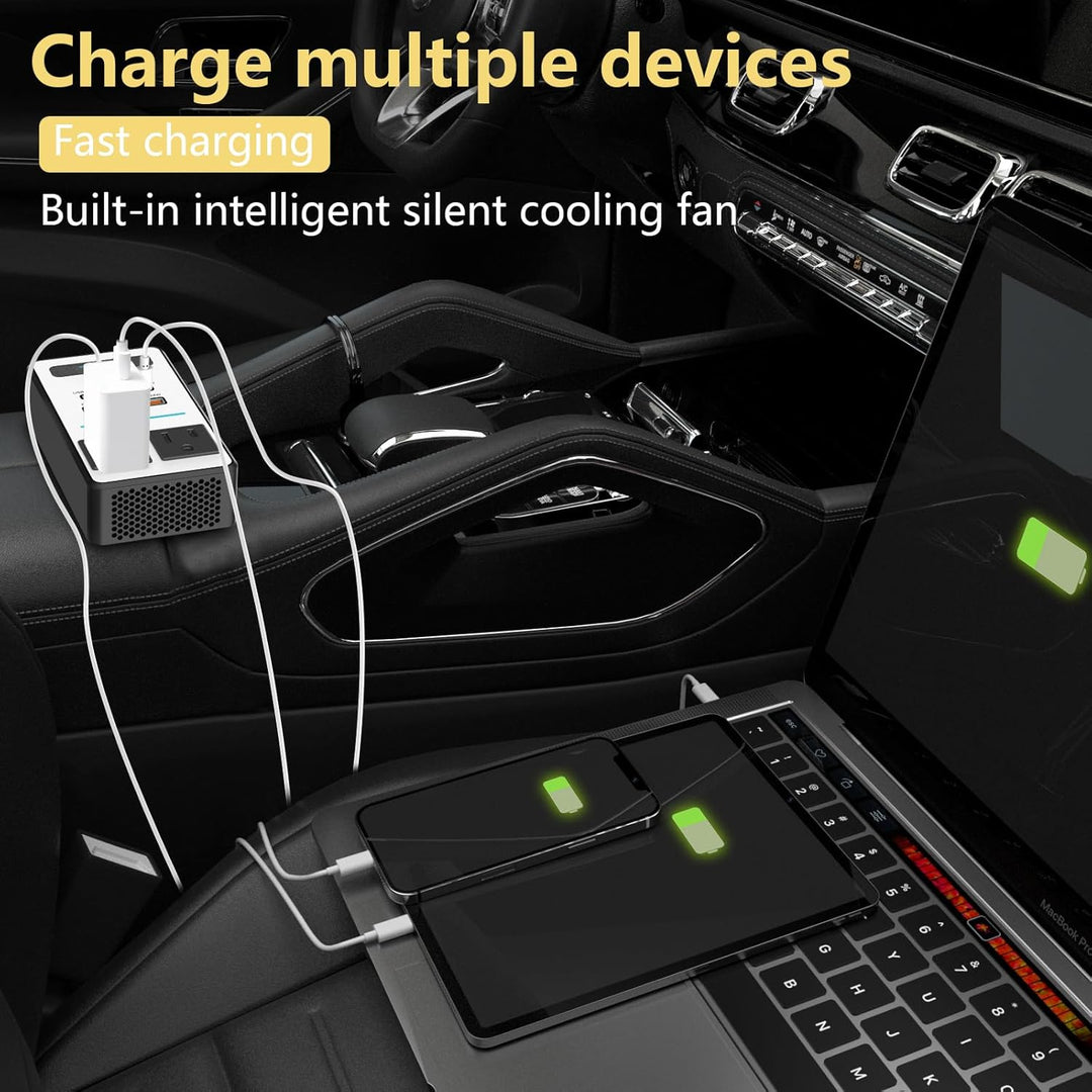 200W Car Inverter – DC 12V to 220V AC With USB-C & Fast Charger-200W-State of Style