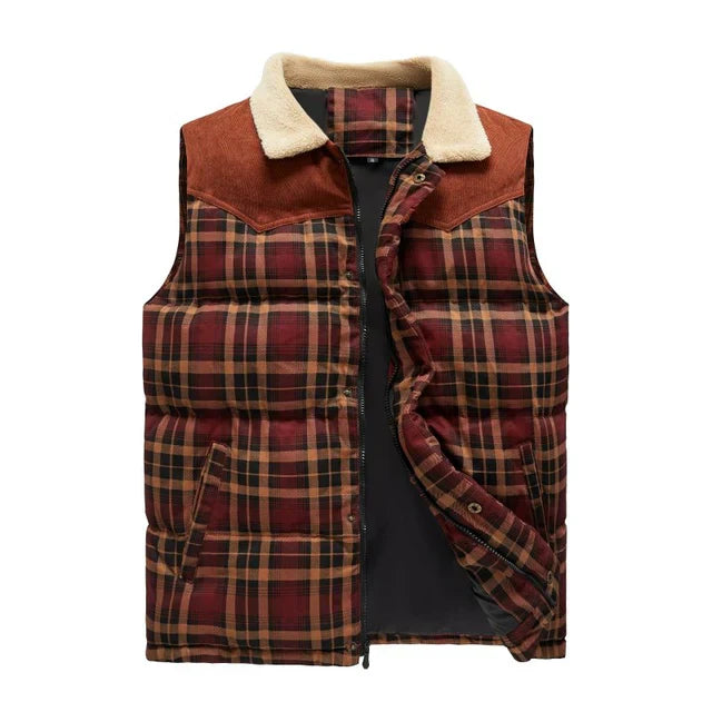 Men's Outdoor Gilet with Check Pattern & Stand Collar - Lennart