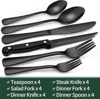 24-Piece Black Stainless Steel Cutlery Set-Round edge-State of Style
