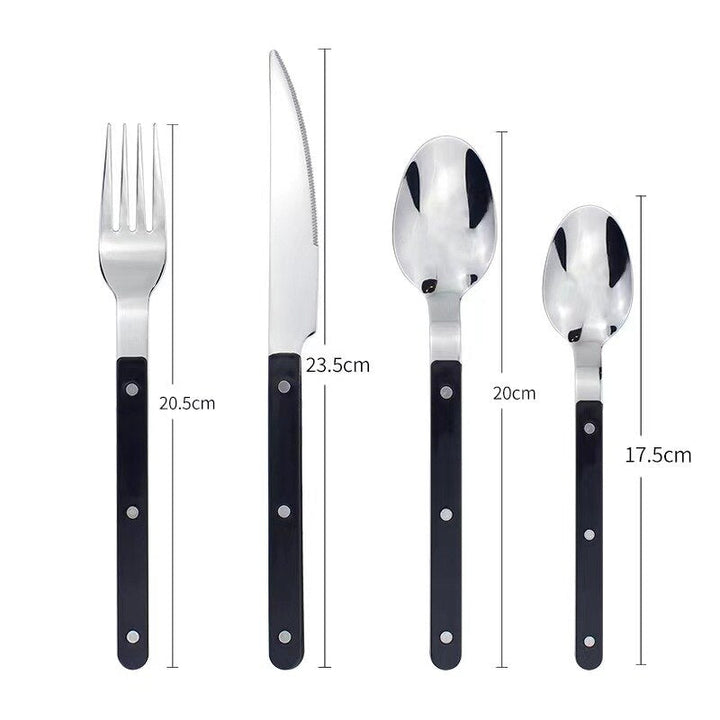 24-Piece Stainless Steel Cutlery Set with Engraved Design – BistroLine-Black-State of Style