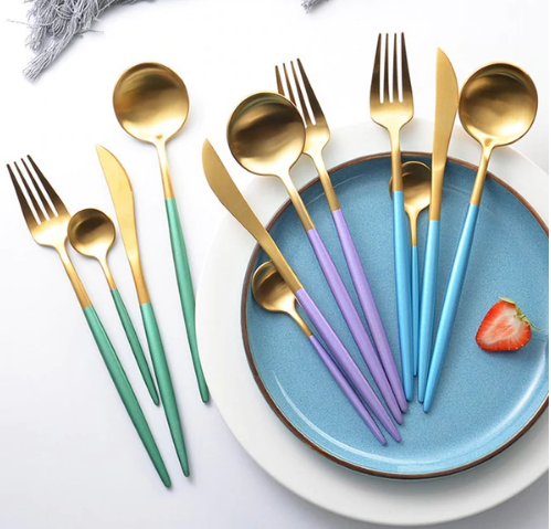 24-Piece Stainless Steel Gold-Silver Luxury Cutlery - RoyalGlow-Black-State of Style
