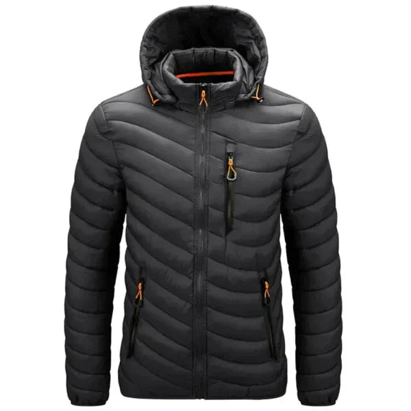 Men's water-repellent down jacket with detachable hood – Alaric