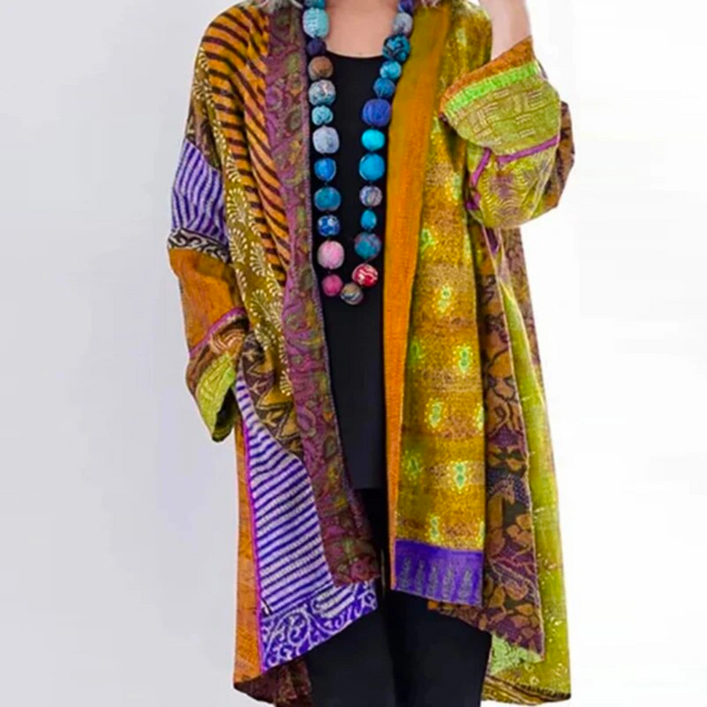 Autumn Boho cardigan with colourful autumn pattern – Maravilla
